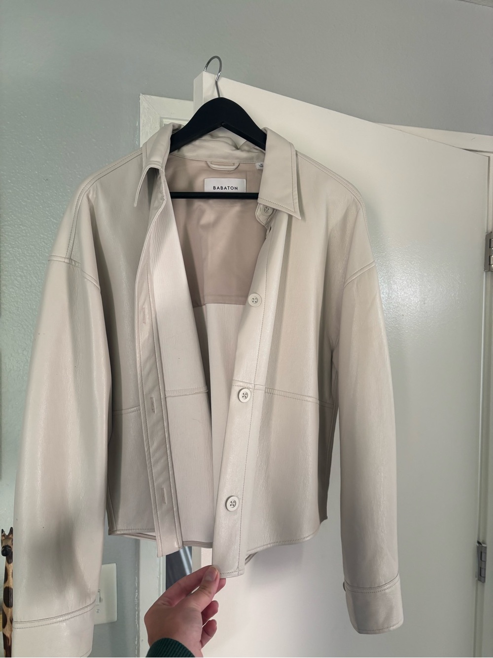 Babaton Ivory Leather Button-Front Jacket